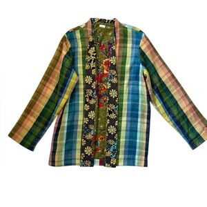 WARM NY Reversible Boho Quilted Cotton Cardigan Jacket Plaid Floral Size 3/L